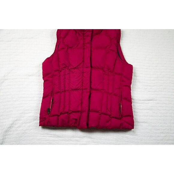Eddie Bauer Womens Quilted Burgundy Red Goose Down Faux Fur Collar Vest M - Picture 7 of 10